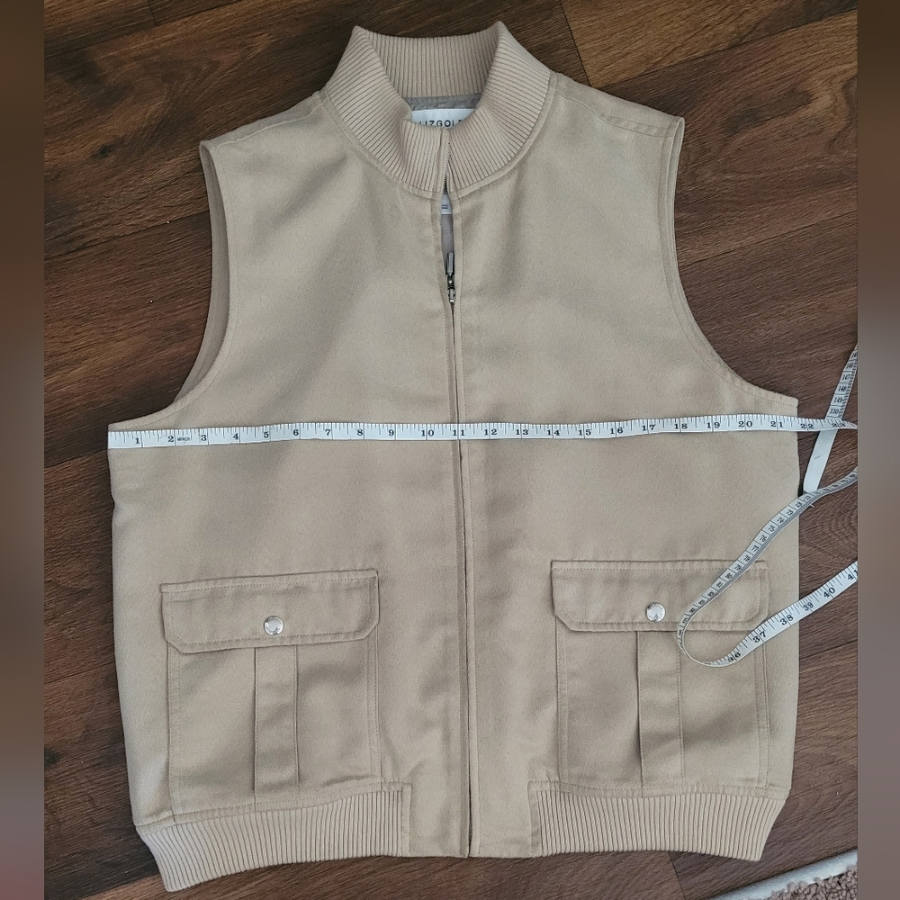 LizGolf suede full zip ribbed collar lined outdoor vest Women's L tan colored - Picture 8 of 9